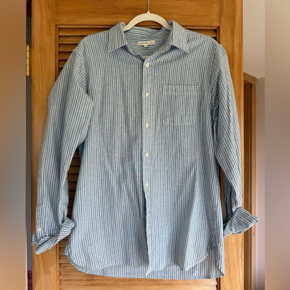 Men's Blue Striped Linen Shirt